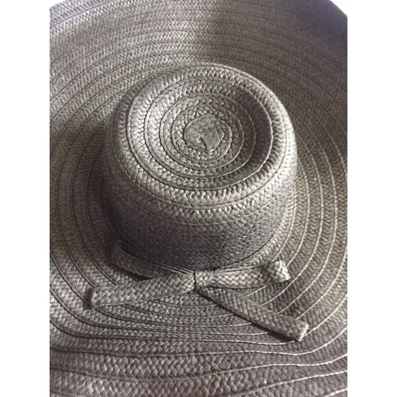 1980\'s  Women\'s Straw Black Hat With Big Black Bow  Extra Wide Brim 100% Paper
